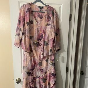 Pink floral formal dress with matching sheer jacket. Plus size 18.